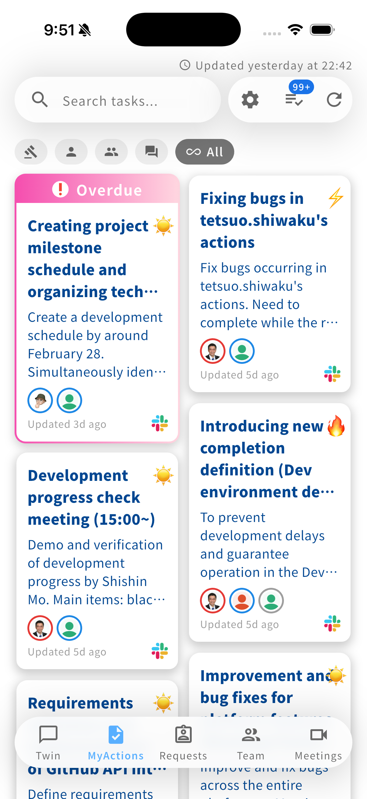 My Actions Dashboard - Task management interface